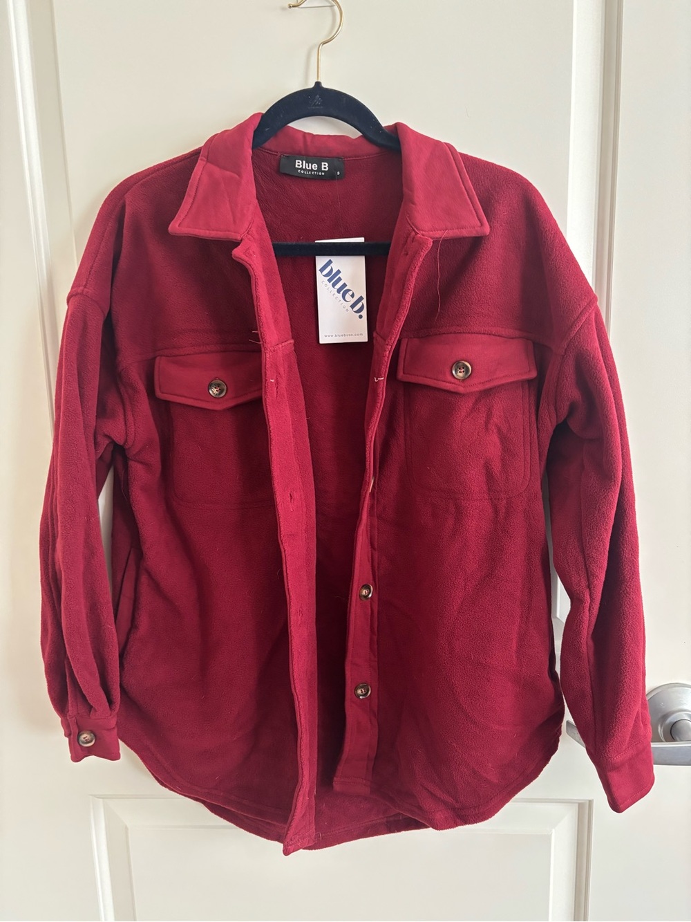 Blue B Red Button-Up Fleece Shacket, Oversized Size Small, NWT